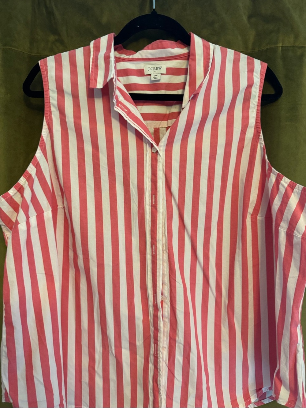 J. Crew Pink and White Vertical Stripe Sleeveless Button-Down Shirt